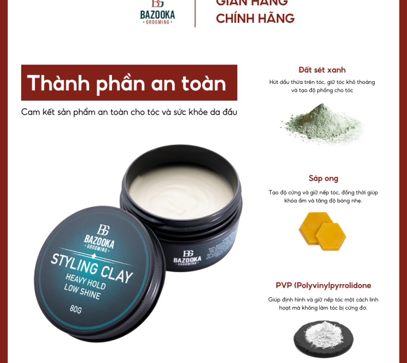 Sáp vuốt tóc Bazooka Grooming Styling Clay 80g